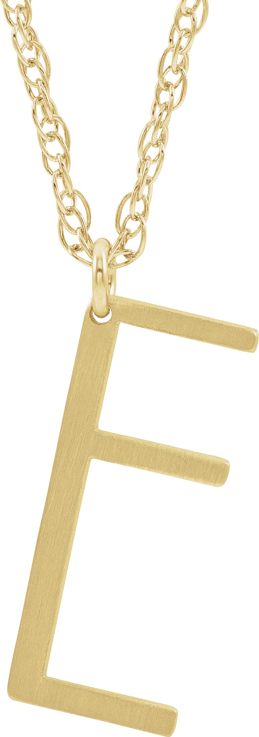 14K Yellow Block Initial E 16-18" Necklace with Brush Finish