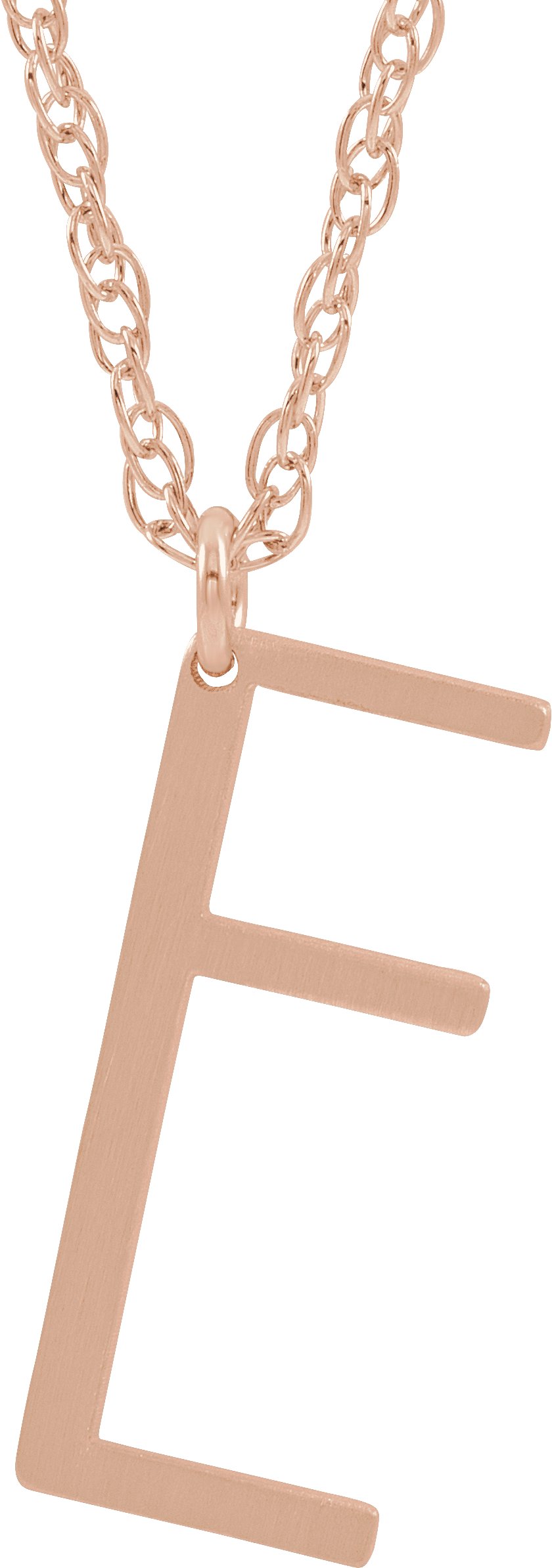 14K Rose Block Initial E 16-18" Necklace with Brush Finish