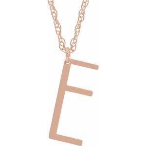 14K Rose Gold-Plated Sterling Silver Block Initial E 16-18" Necklace with Brush Finish