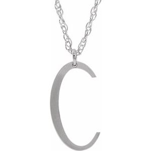 Sterling Silver Block Initial C 16-18" Necklace with Brush Finish