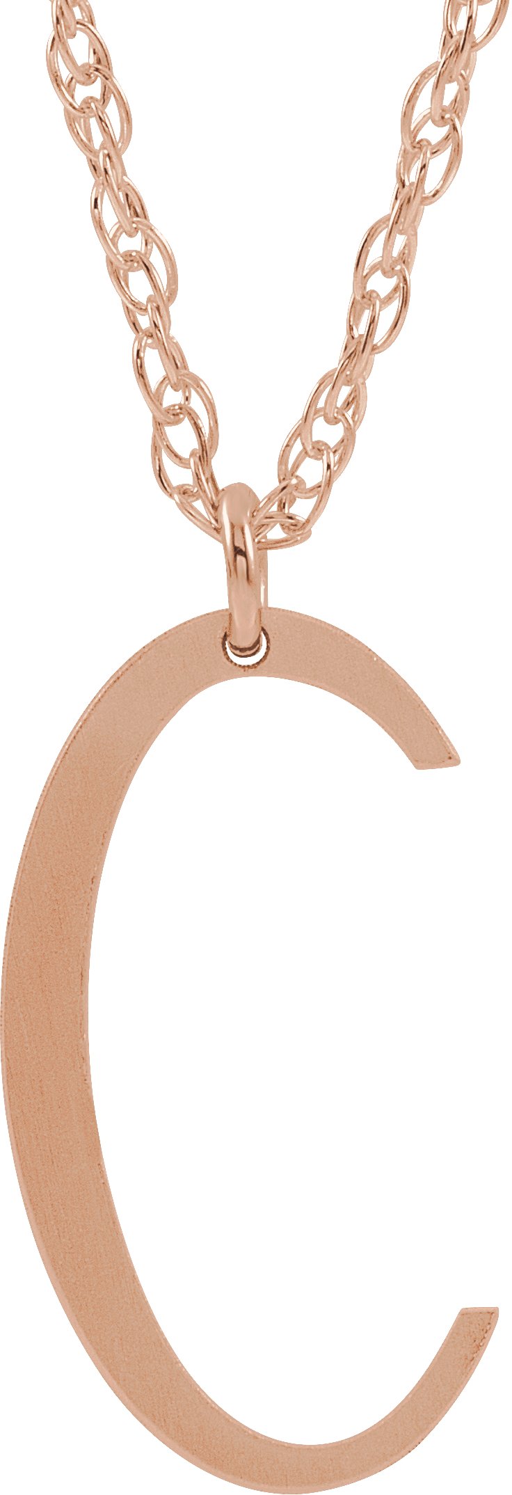 14K Rose Gold-Plated Sterling Silver Block Initial C 16-18" Necklace with Brush Finish