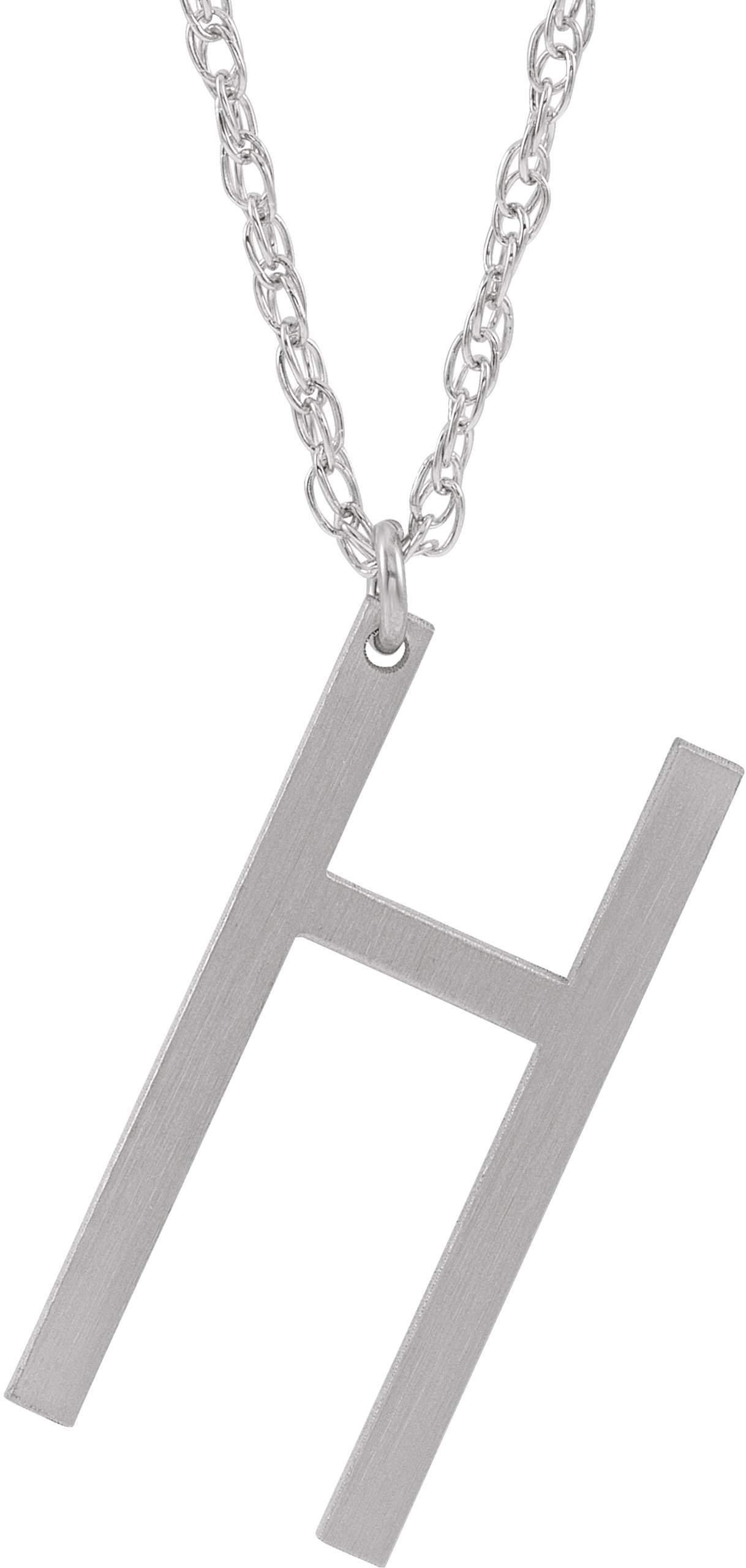 Sterling Silver Block Initial H 16-18" Necklace with Brush Finish