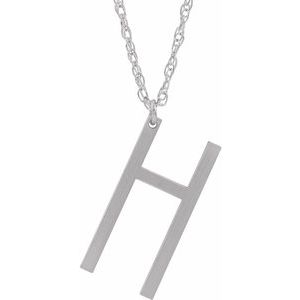 14K White Block Initial H 16-18" Necklace with Brush Finish