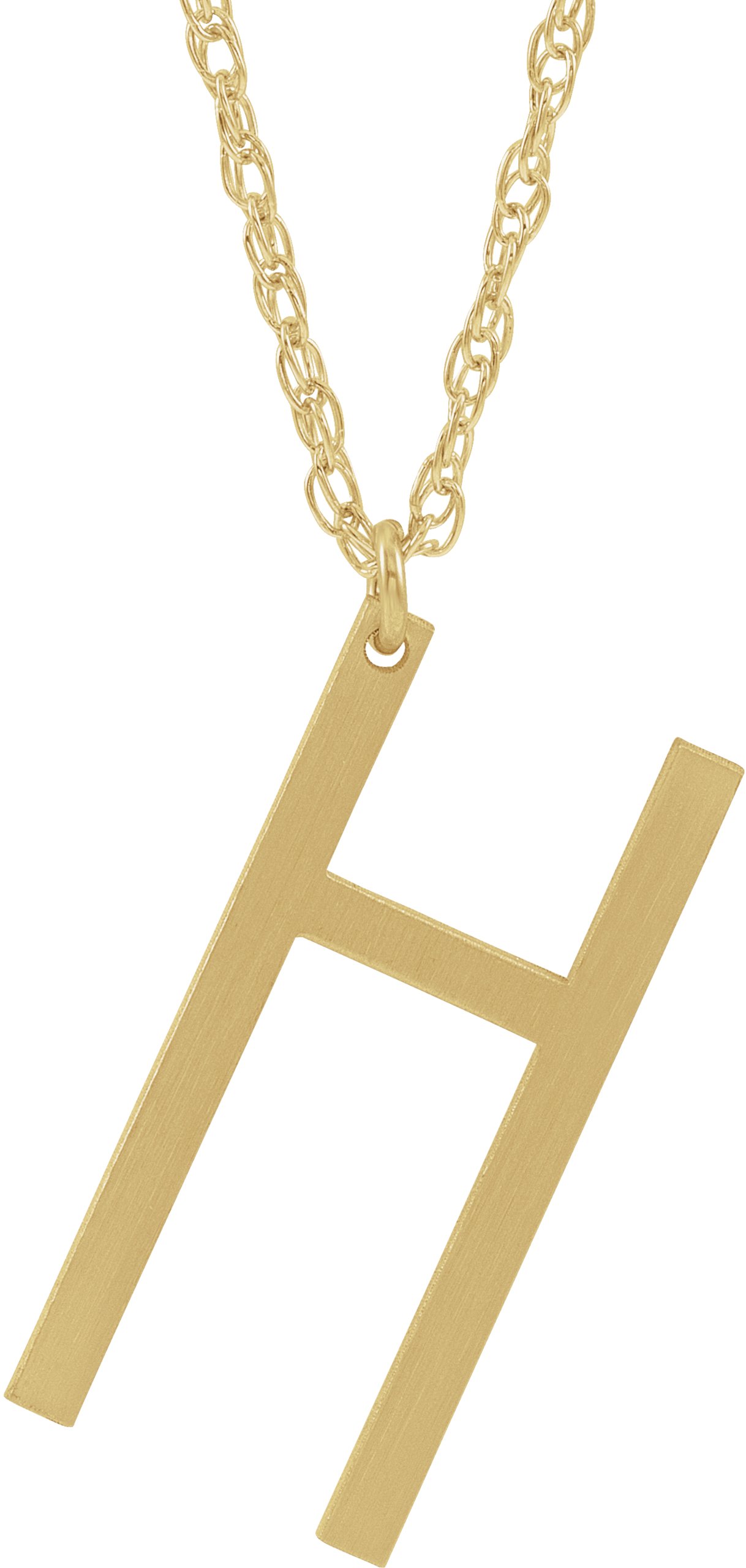 14K Yellow Block Initial H 16-18" Necklace with Brush Finish