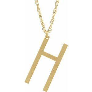 14K Yellow Block Initial H 16-18" Necklace with Brush Finish