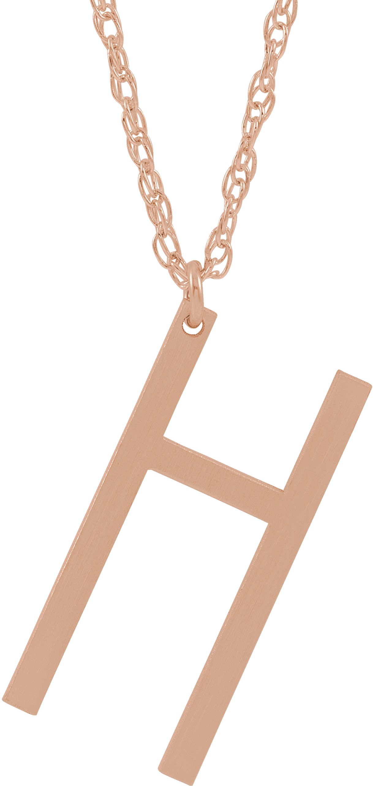 14K Rose Block Initial H 16-18" Necklace with Brush Finish