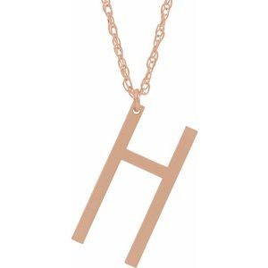 14K Rose Block Initial H 16-18" Necklace with Brush Finish