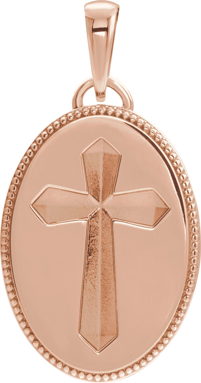 14K Rose 20.9x13.61 mm Oval Cross Medal