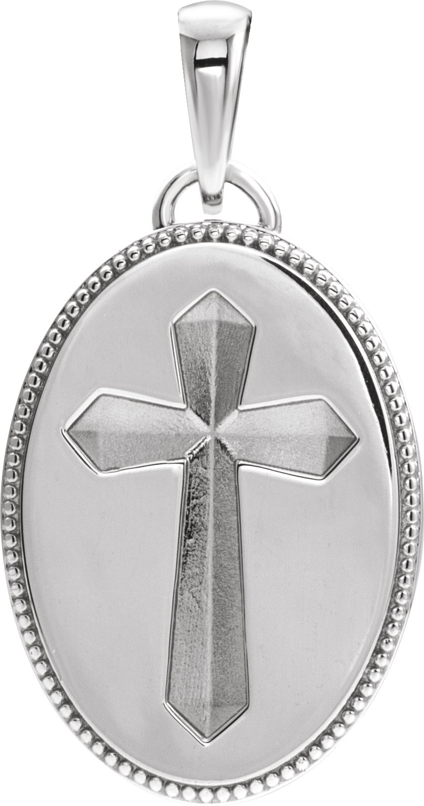 14K White 20.9x13.61 mm Oval Cross Medal