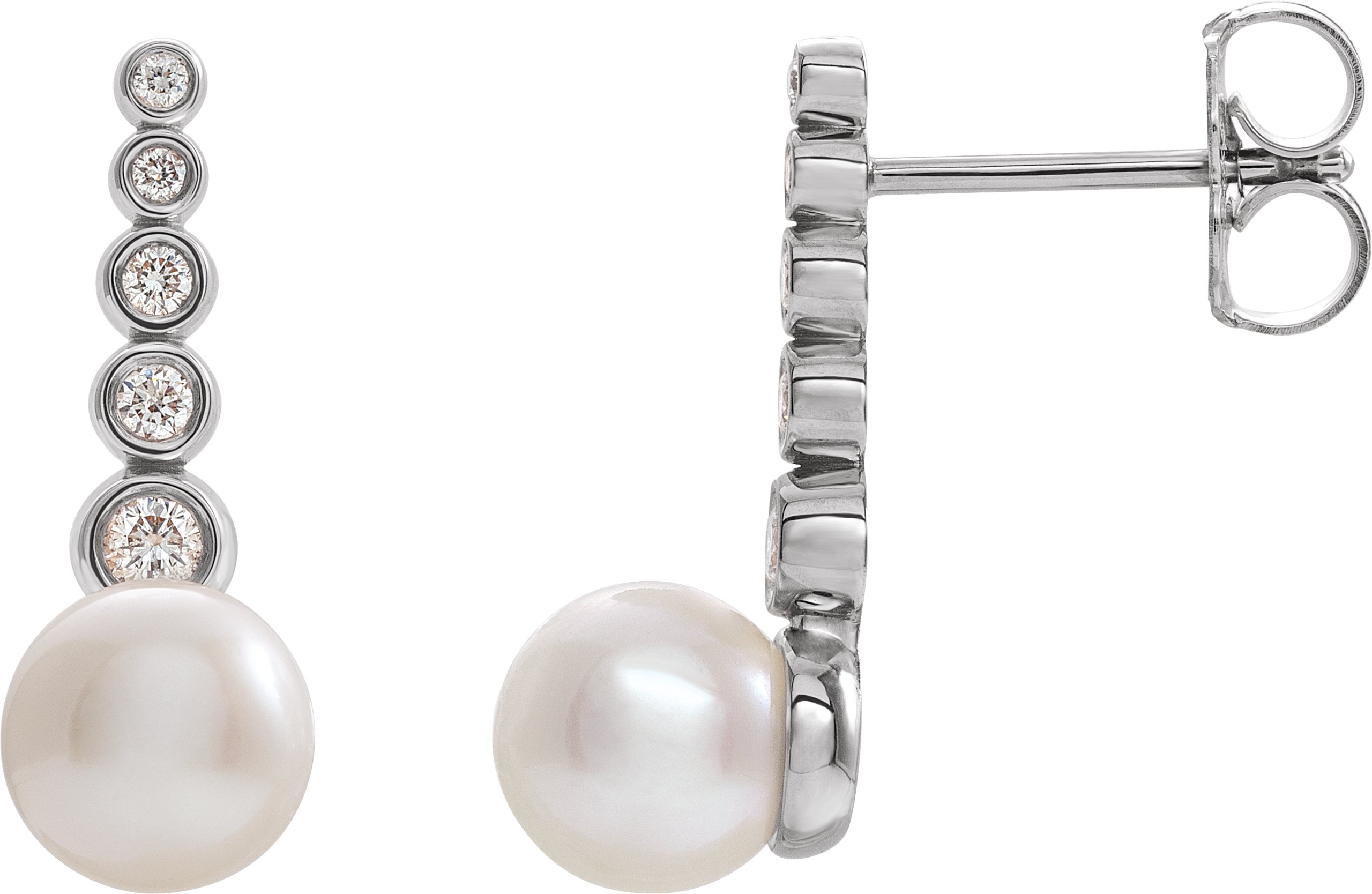 Platinum Cultured White Freshwater Pearl & 1/8 CTW Natural Diamond Earrings