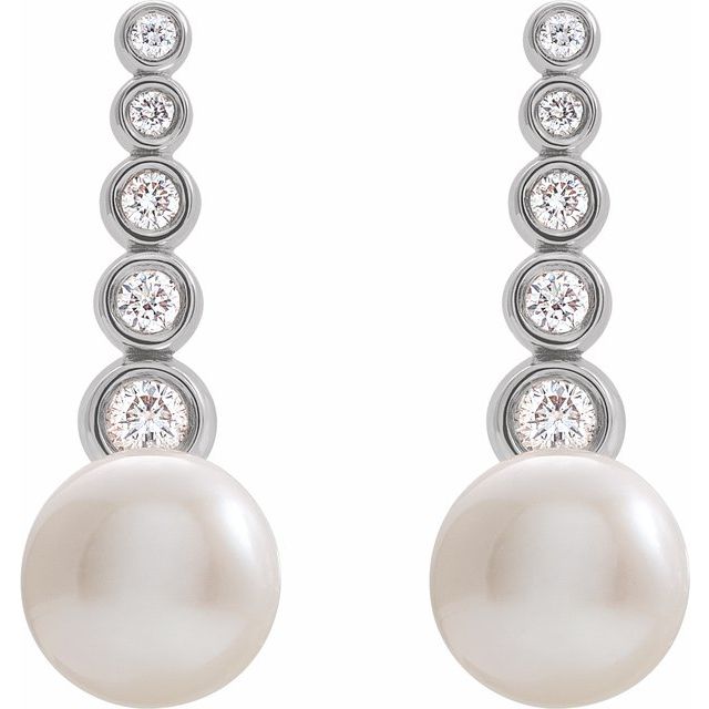 Platinum Cultured White Freshwater Pearl & 1/8 CTW Natural Diamond Earrings