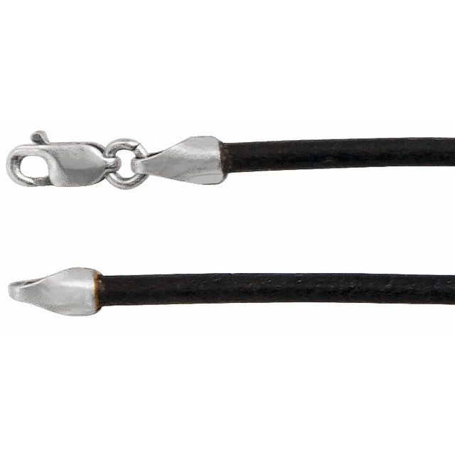 Sterling Silver 2 mm Black Leather 22 Cord 