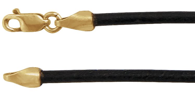 14K Yellow 2 mm Black Leather 18" Cord