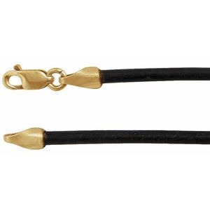 14K Yellow 2 mm Black Leather 18" Cord