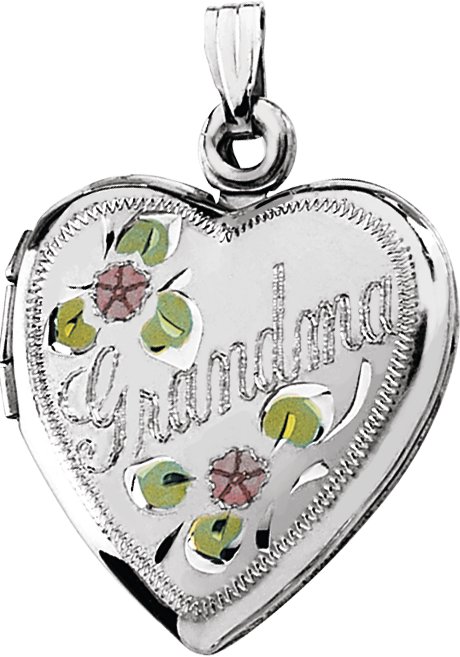Sterling Silver 27.5x18.75 mm Grandma Heart Locket with Enameled Flowers Ref. 149599