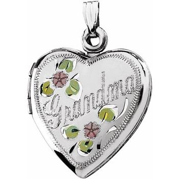 Sterling Silver 27.5x18.75 mm Grandma Heart Locket with Enameled Flowers Ref. 149599