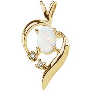 14K Yellow Opal & Diamond Pendant 