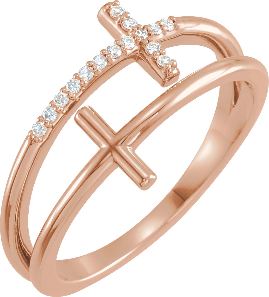 14K Rose .06 CTW Diamond Sideways Cross Ring