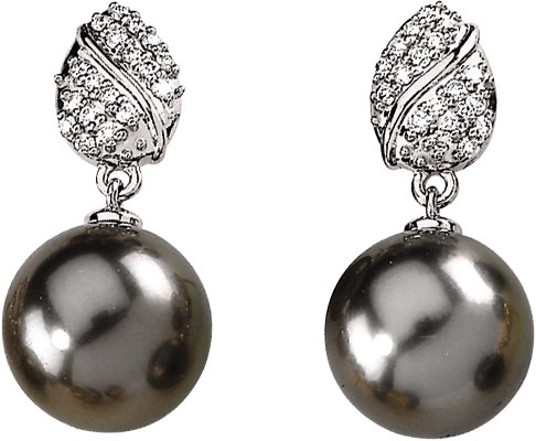 Tahitian Cultured Pearl and Diamond Earrings 12mm .33 CTW Ref 172418