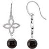 Sterling Silver Onyx Granulated Floral Inspired Earrings Ref 4947960