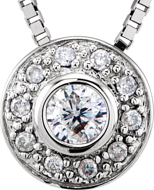 14K White 1/6 CT Natural Diamond Bezel-Set Halo-Style 18 Necklace
