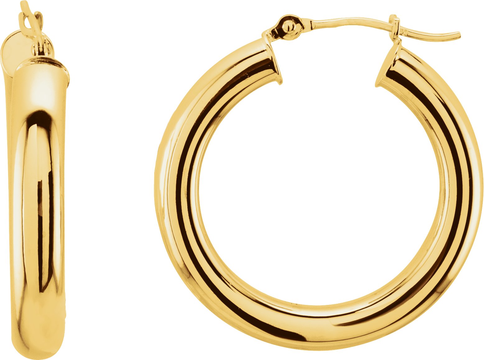 14K Yellow Tube 25 mm Hoop Earrings