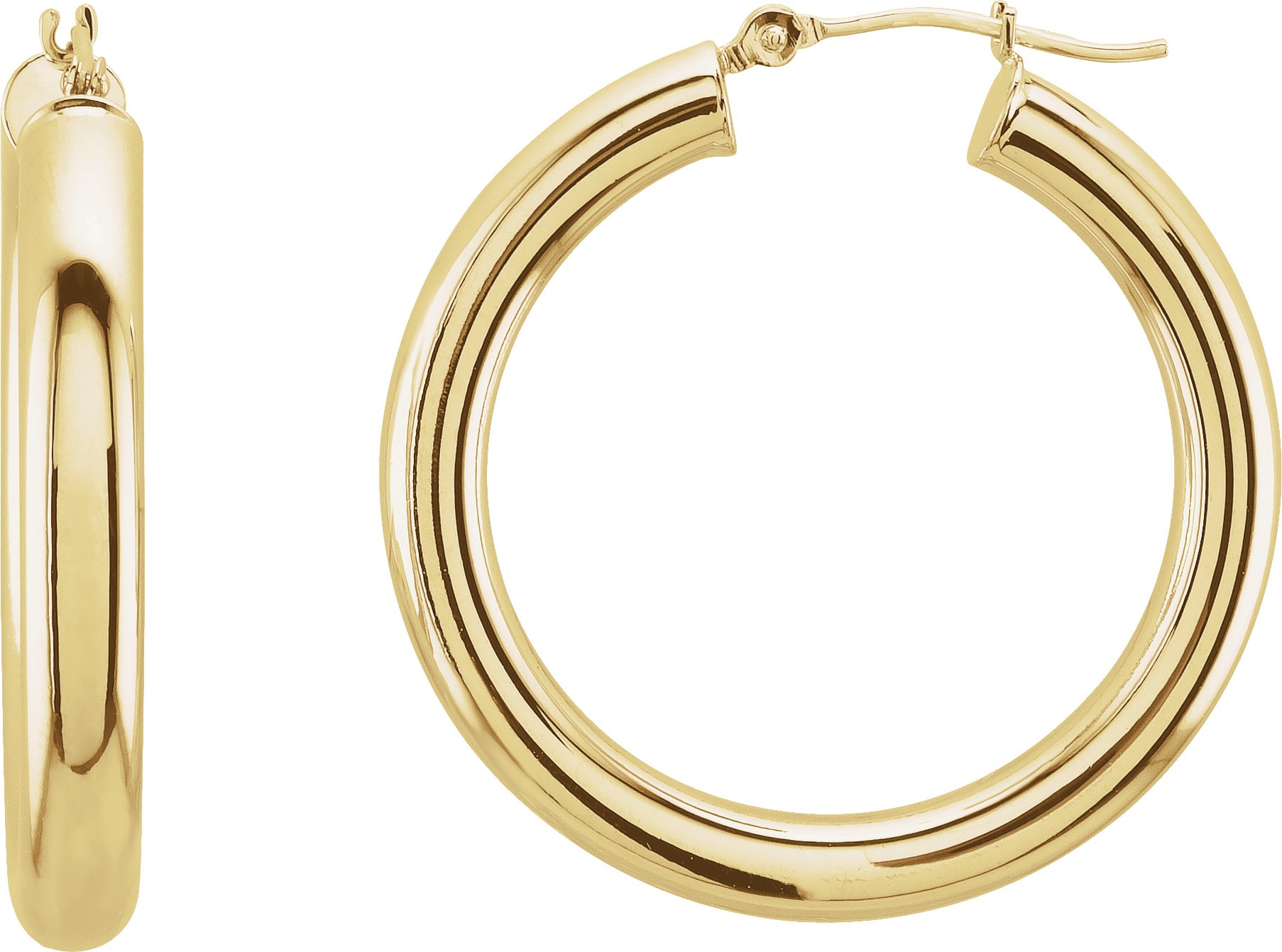 14K Yellow Tube 30 mm Hoop Earrings