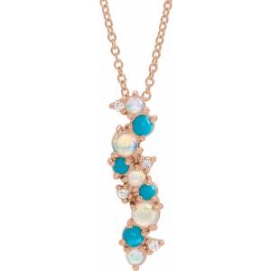 14K Rose Natural Ethiopian Opal Turquoise & .03 CTW Natural Diamond 16-18" Necklace