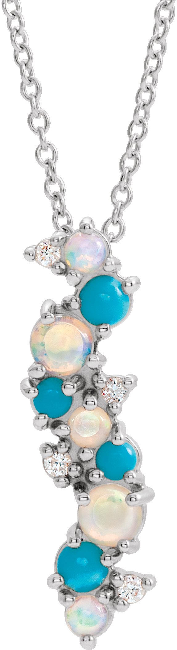 14K White Natural Ethiopian Opal Turquoise & .03 CTW Natural Diamond 16-18" Necklace