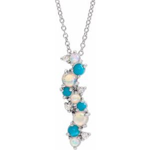 Sterling Silver Natural Ethiopian Opal Turquoise & .03 CTW Natural Diamond 16-18" Necklace