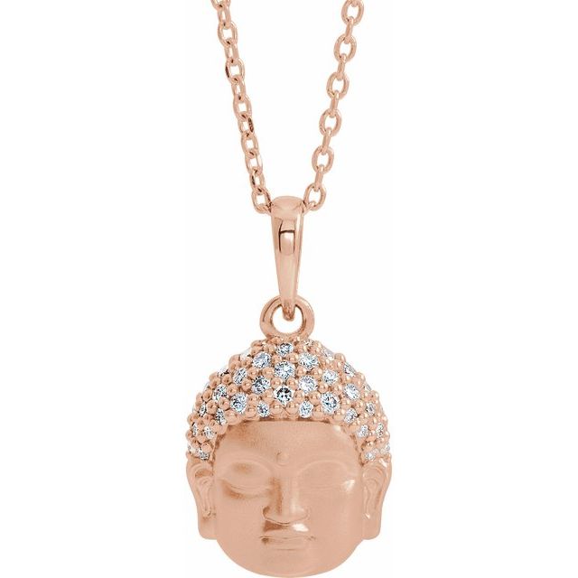 14K Rose 1/8 CTW Diamond Buddha 16-18" Necklace
