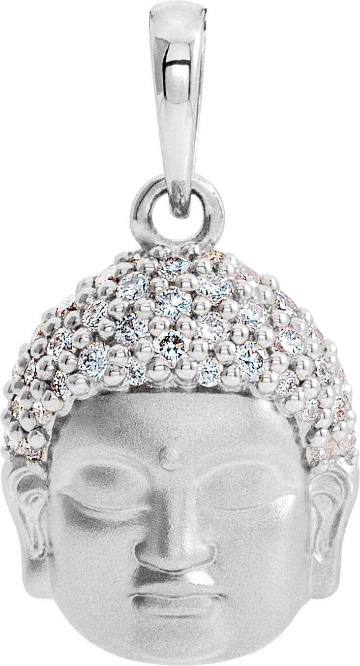 14K White 1/8 CTW Natural Diamond Buddha Pendant