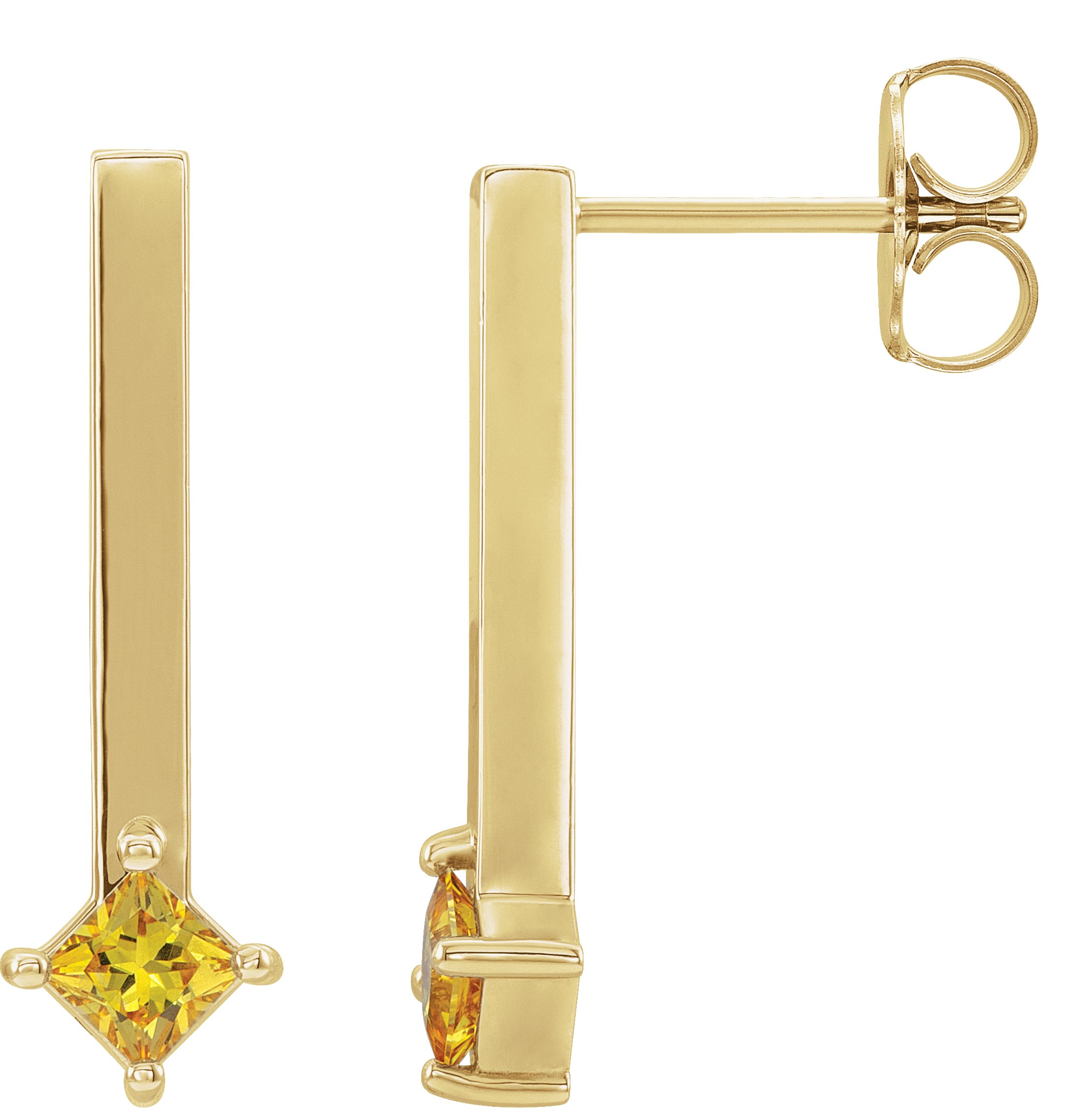 14K Yellow Sapphire Bar Drop Earrings