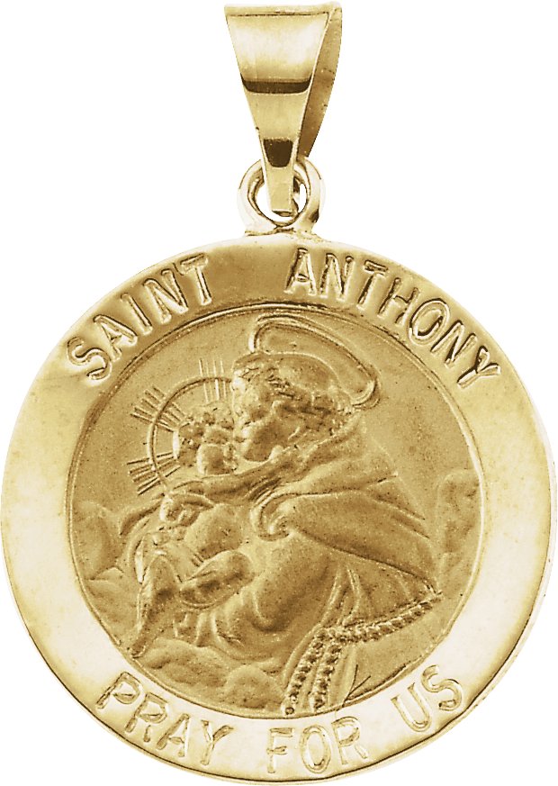 14K Yellow 22 mm Hollow Round St. Anthony Medal