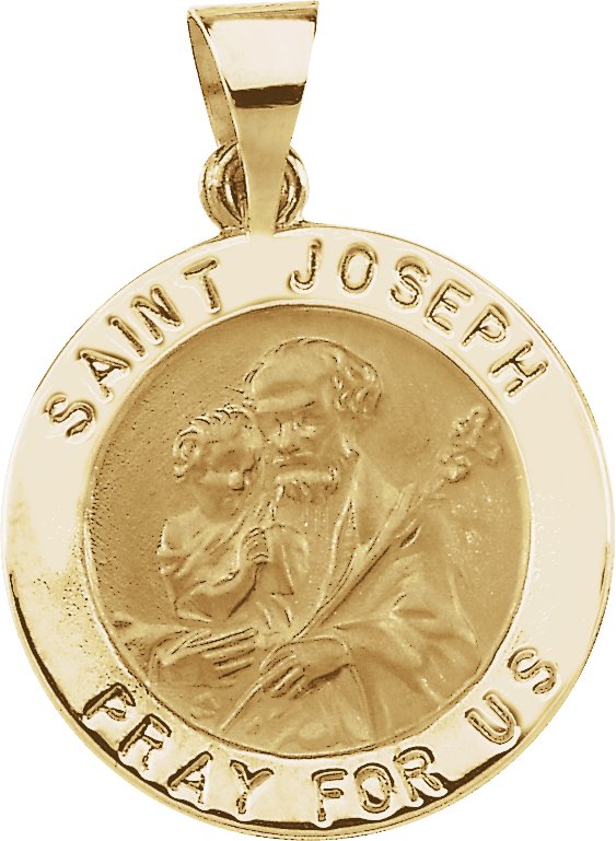 14K Yellow 18 mm Round Hollow St. Joseph Medal  