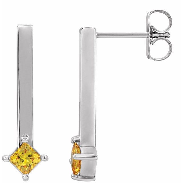 Sterling Silver Natural Yellow Sapphire Bar Drop Earrings