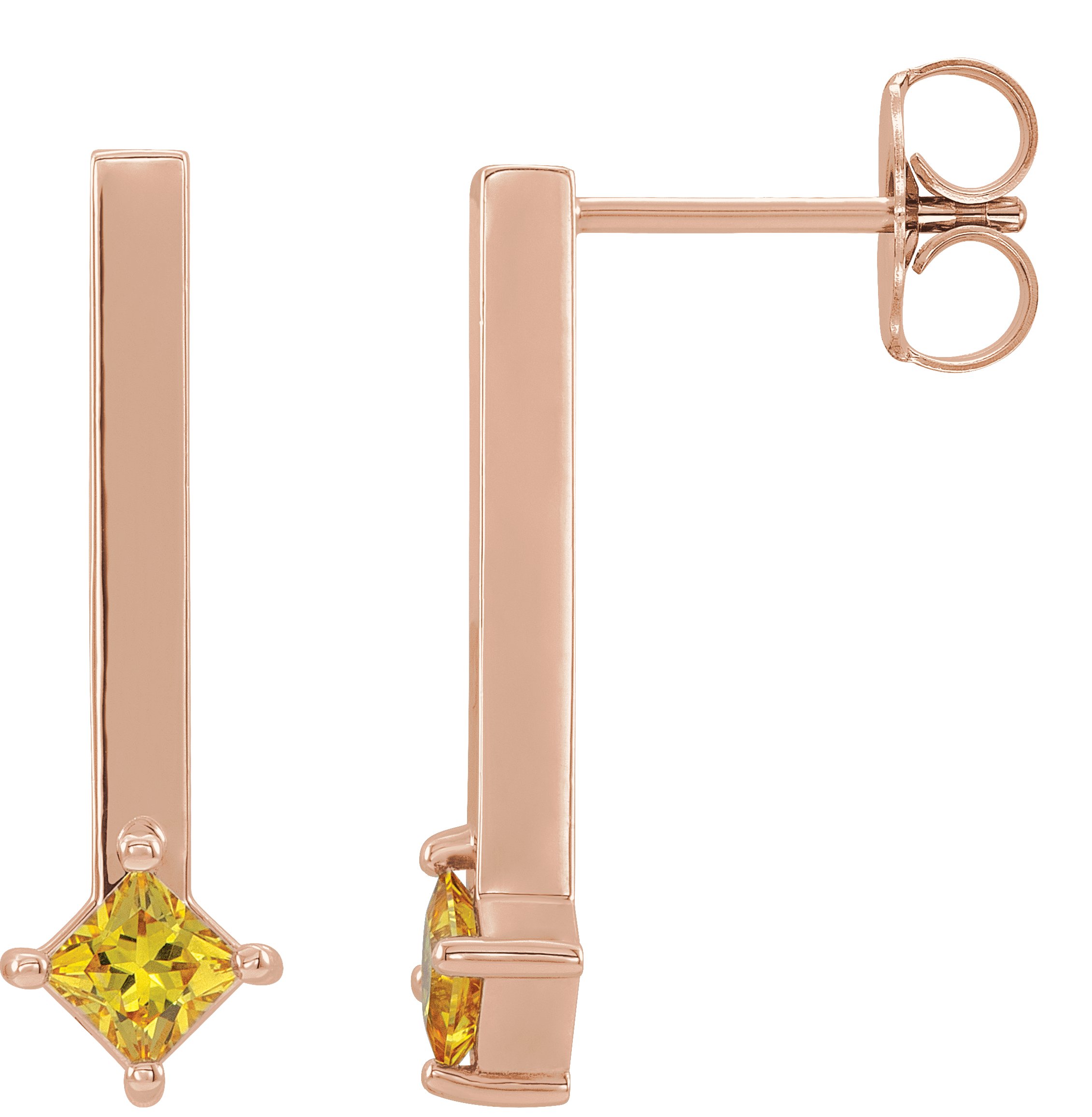 14K Rose Natural Yellow Sapphire Bar Drop Earrings