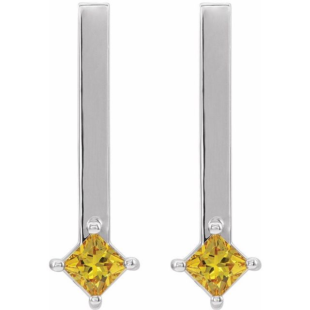 Sterling Silver Natural Yellow Sapphire Bar Drop Earrings