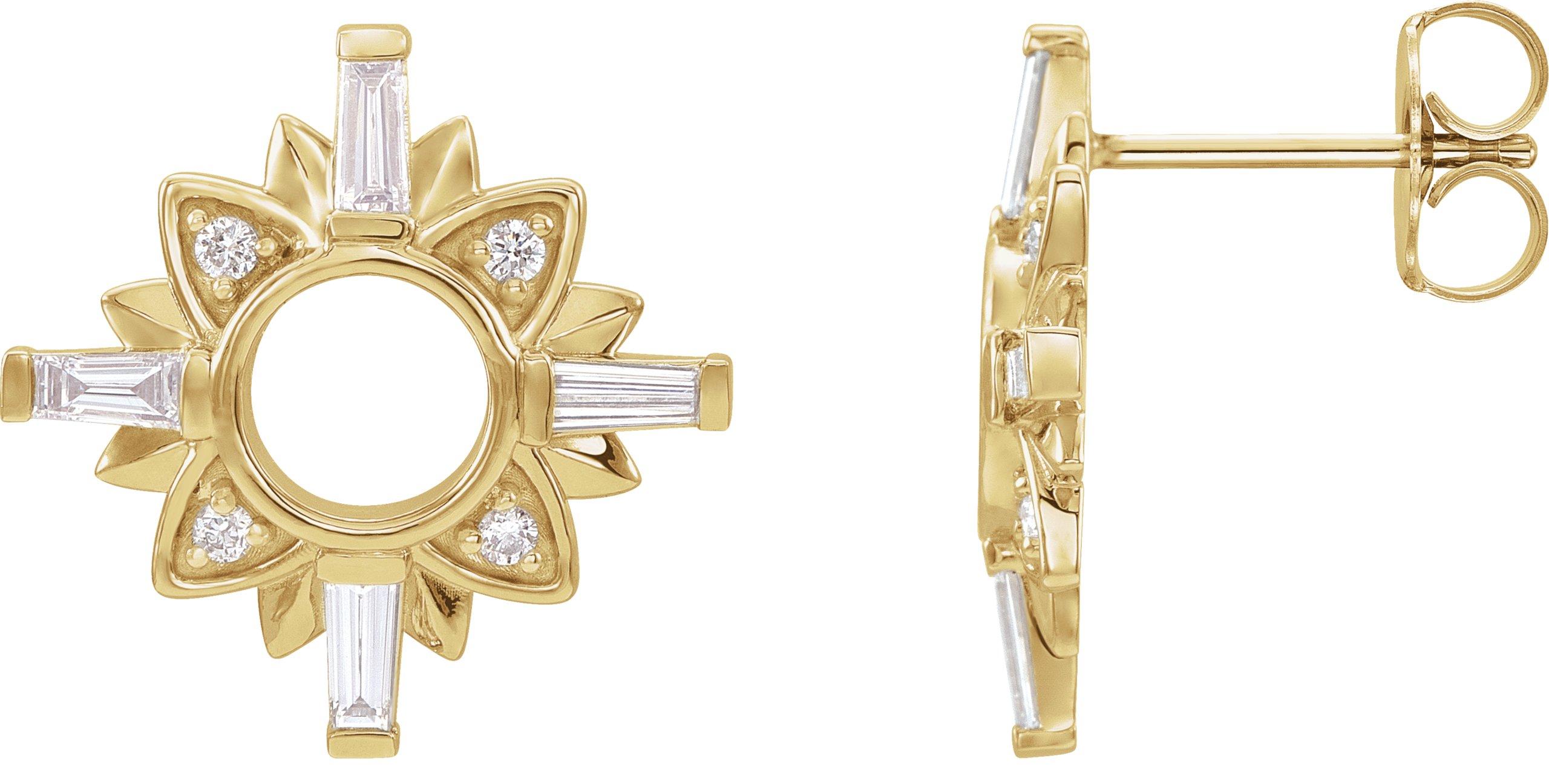 14K Gold Starburst Diamond Earrings 14K Gold