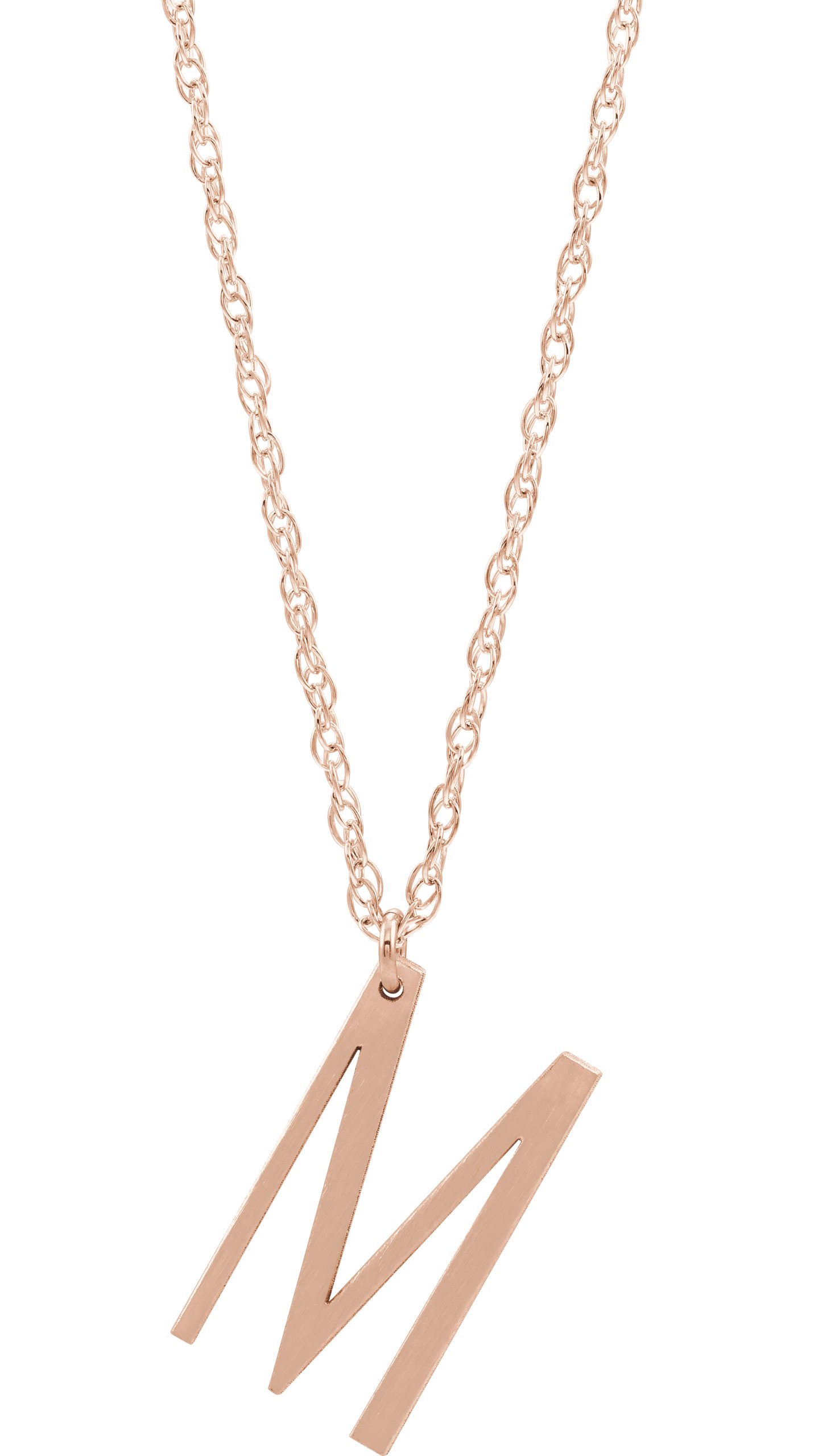 14K Rose Block Initial M 16-18" Necklace with Brush Finish