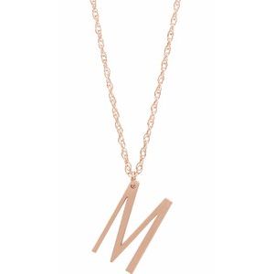 14K Rose Block Initial M 16-18" Necklace with Brush Finish