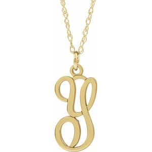 14K Yellow Gold-Plated Sterling Silver Script Initial Y 16-18" Necklace
