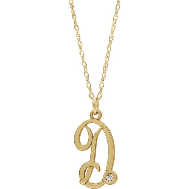 14K Yellow Gold-Plated .02 CT Diamond Script Initial D 16-18