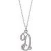 Sterling Silver .02 CT Diamond Script Initial D 16 18 inch Necklace Ref. 16047595