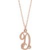 14K Rose Gold Plated Sterling Silver .02 CT Diamond Script Initial D 16 18 inch Necklace Ref. 16047647