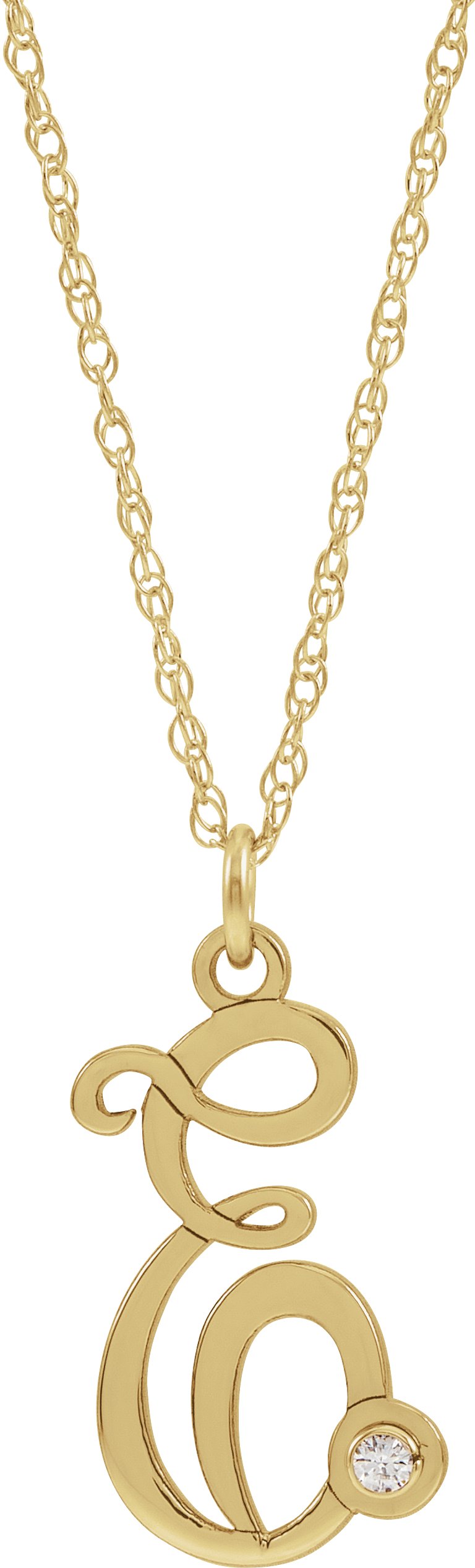 14K Yellow .02 CT Diamond Script Initial E 16-18" Necklace