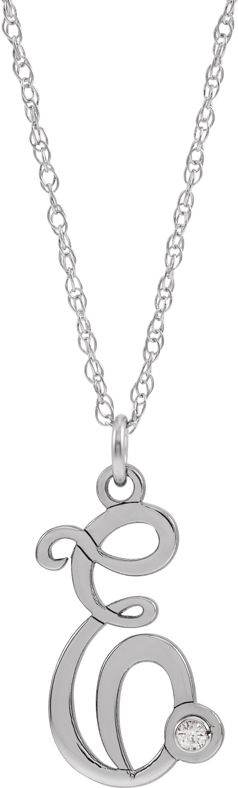 14K White .02 CT Diamond Script Initial E 16 18 inch Necklace Ref. 16047518