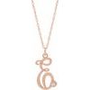 14K Rose Gold Plated Sterling Silver .02 CT Diamond Script Initial E 16 18 inch Necklace Ref. 16047648