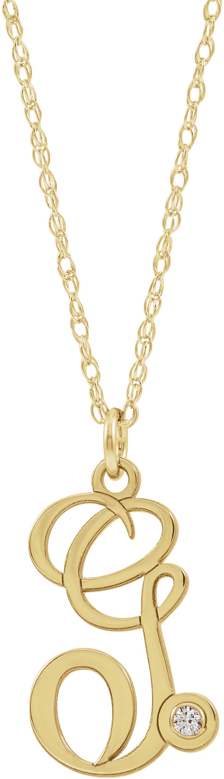 14K Yellow .02 CT Diamond Script Initial G 16-18" Necklace