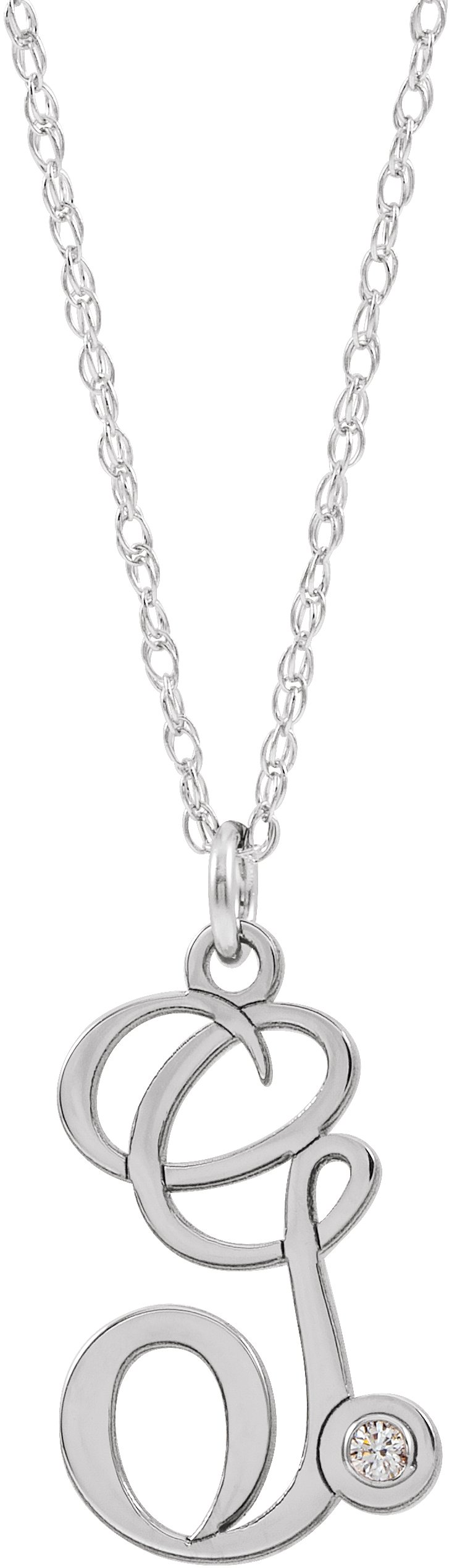 Sterling Silver .02 CT Diamond Script Initial G 16-18" Necklace